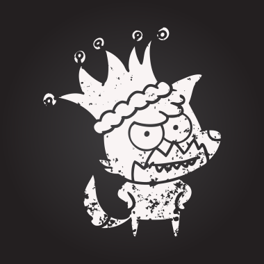 Bir insan tarafından çizilmiş komik şapkalı komik tilki sırıtan kara tahta tebeşir çizgi filmi.