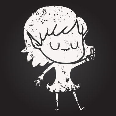 Karatahta tebeşirli mutlu elf kızı bir insan tarafından çizilmiş.