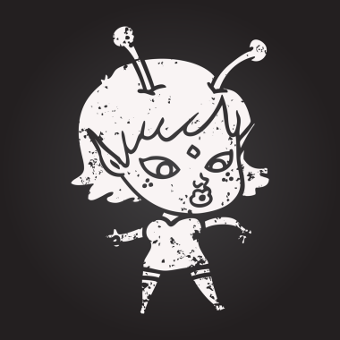 Kara tahta tebeşirle çizilmiş güzel uzaylı kız bir insan tarafından çizilmiş.