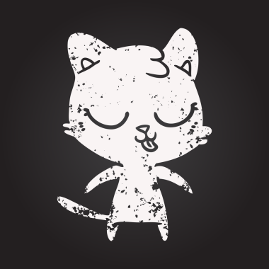 Bir insan tarafından çizilmiş kara tahta tebeşir şirin çizgi film kedisi.