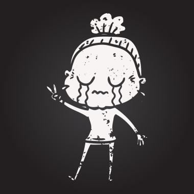 blackboard chalk cartoon crying old lady drawn by a human