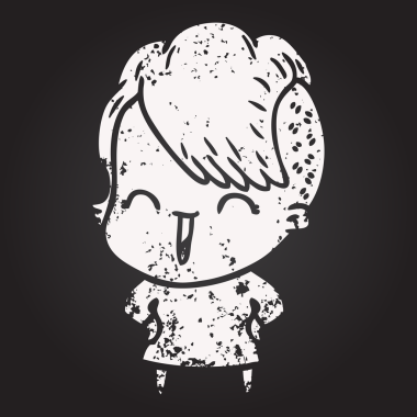 Karatahta tebeşir çizgi filmi mutlu hippi kız bir insan tarafından çizilmiş.