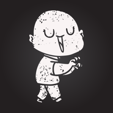 Kara tahta tebeşir mutlu çizgi film kel adam bir insan tarafından çizilmiş