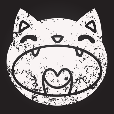 Karatahta tebeşirle çizilmiş bir kedi esniyor ya da bir insan tarafından yüksek sesle miyavlanıyor.