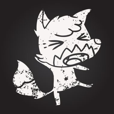 Bir insan tarafından çizilmiş karatahta kızgın çizgi film tilkisi.