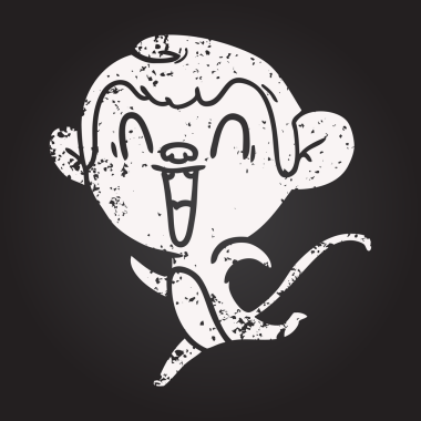 Bir insan tarafından çizilmiş kara tahta tebeşir çizgi filmi gülen maymun