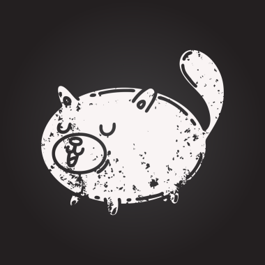 Geleneksel bir siyah iş dövmesi çiziminin karatahta çizimi bir insan tarafından çizilmiş mutlu kedi.