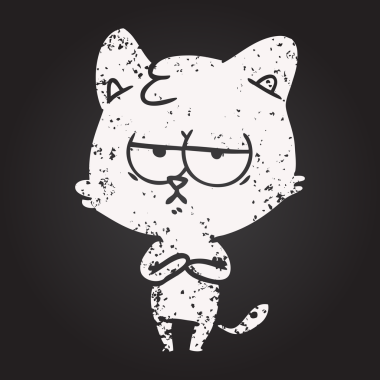 Karatahta tebeşir sıkılmış çizgi film kedisi Bir insan tarafından çizildi