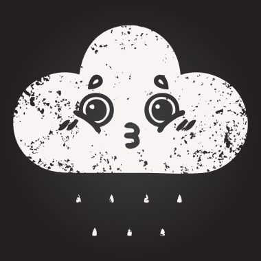 Kara tahta tebeşir, bir insan tarafından çizilmiş yağmur bulutunun karikatürü.