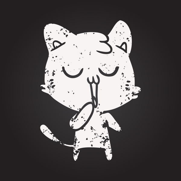 Kara tahta tebeşir çizgi film kedisi bir insan tarafından çizilmiş.