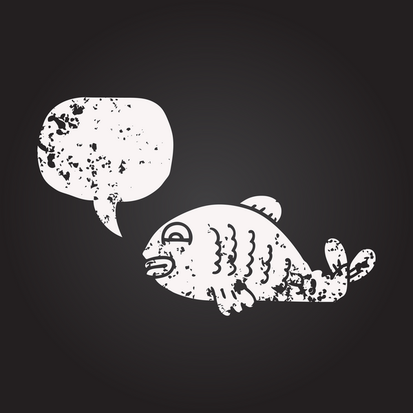 Tahta tebeşir serbest konuşma balonu karikatür balığı bir insan tarafından çizildi