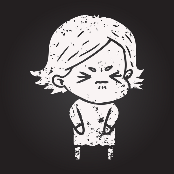 Bir insan tarafından çizilmiş karatahta karikatür kızgın kız