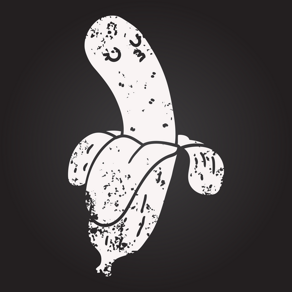 Bir insan tarafından çizilmiş karatahta karikatür muz.