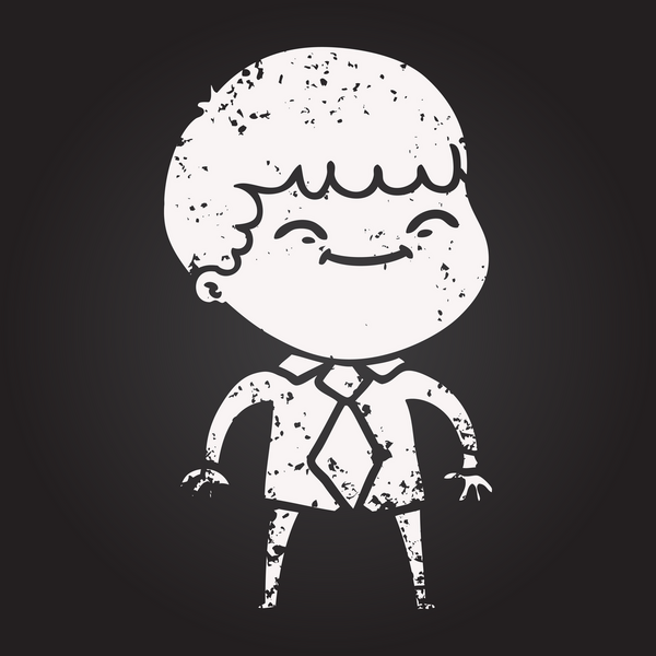 Bir insan tarafından çizilmiş kara tahta tebeşir çizgi filmi mutlu çocuk