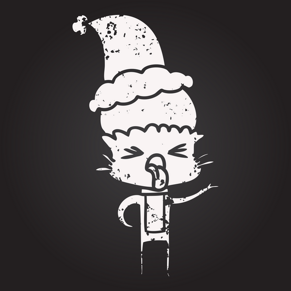 Kara tahta tebeşirle çizilmiş el çizimi Noel Baba şapkası takan bir insan tarafından çizilmiş.