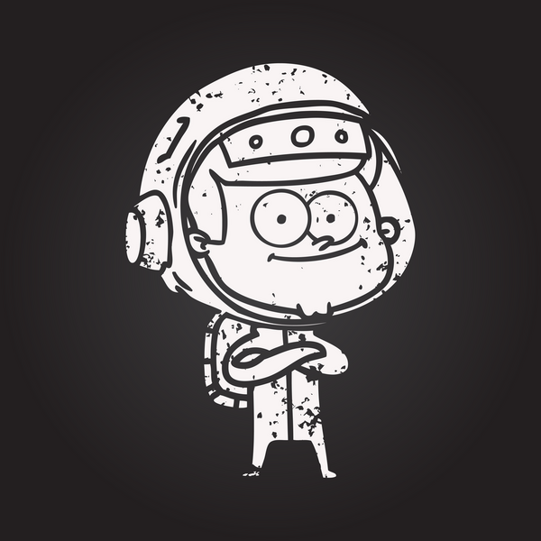 Kara tahta tebeşir mutlu astronot çizgi filmi bir insan tarafından çizilmiş.