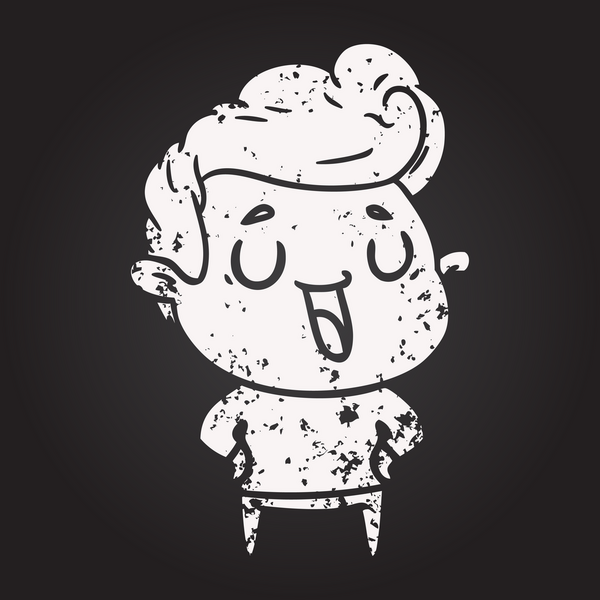 Bir insan tarafından çizilmiş kara tahta tebeşirli mutlu çizgi film adamı.