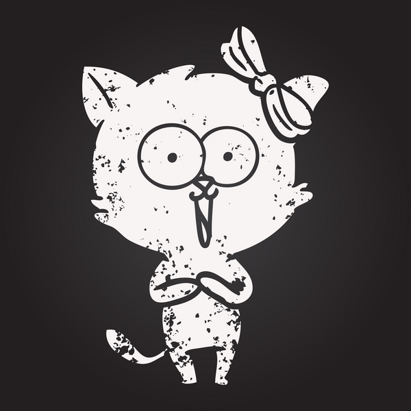 Bir insan tarafından çizilmiş kara tahta tebeşir çizgi film kedisi.