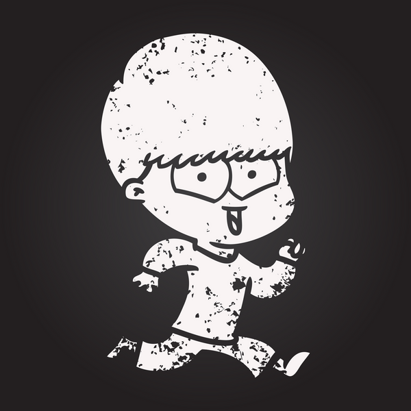 Bir insan tarafından çizilmiş kara tahta tebeşir çizgi filmi mutlu çocuk