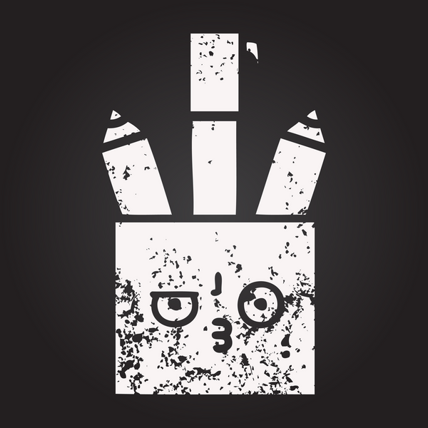 Tahta tebeşir, bir insan tarafından çizilmiş bir kalem tenceresinin karikatürü.