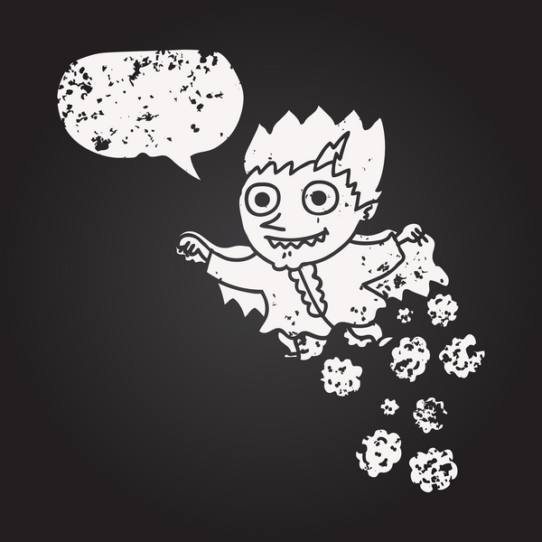 Tahta tebeşirle çizilmiş konuşma balonu karikatürü bir insan tarafından çizilmiş vampir.