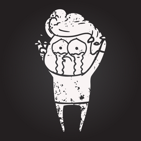 Bir insan tarafından çizilmiş karatahta karikatür ağlayan adam