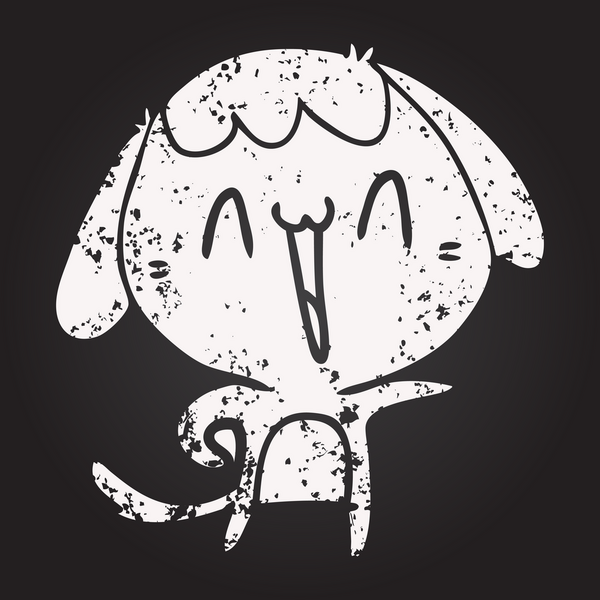 Bir insan tarafından çizilmiş kara tahta tebeşir çizgi filmi gülen köpek