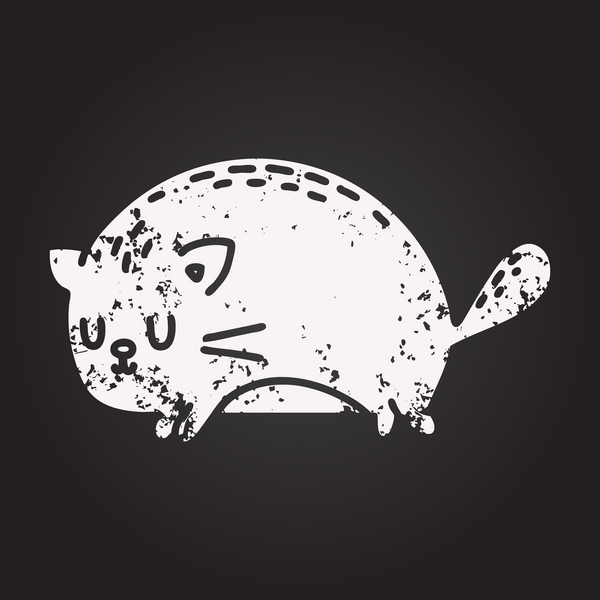 Geleneksel bir siyah iş dövmesi çiziminin karatahta çizimi bir insan tarafından çizilmiş mutlu kedi.