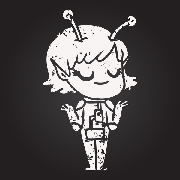 Bir insan tarafından çizilmiş tebeşir tebeşiri gülümseyen uzaylı kız çizgi filmi