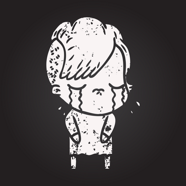 Bir insan tarafından çizilmiş karatahta karikatür ağlayan kız.