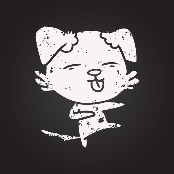 Bir insan tarafından çizilmiş karatahta tebeşir köpek dansı.