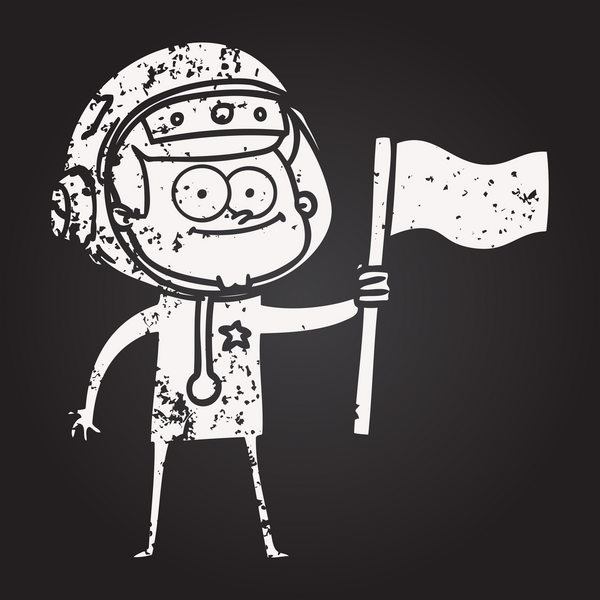 Kara tahta tebeşir mutlu astronot çizgi filmi bir insan tarafından çizilmiş.