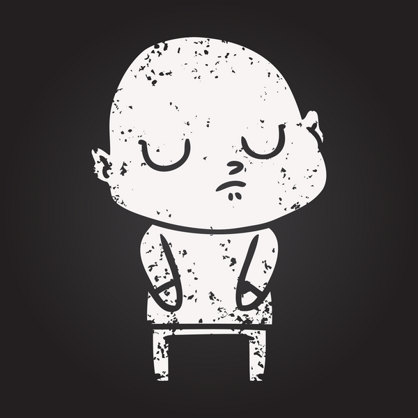 Bir insan tarafından çizilmiş karatahta tebeşirli kel adam.