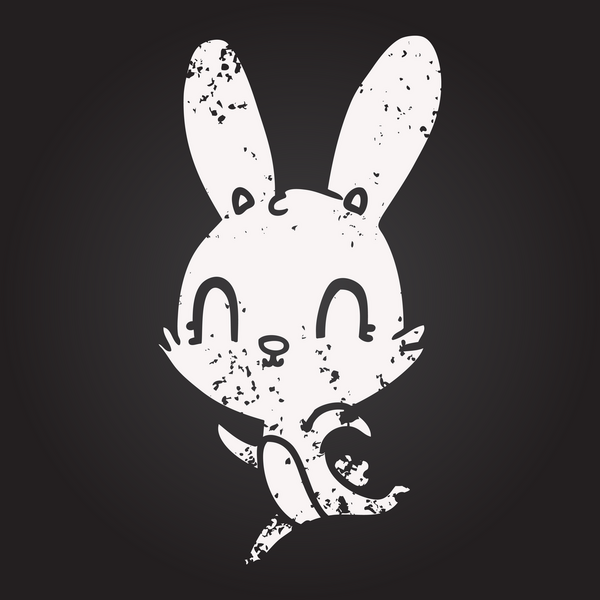 Bir insan tarafından çizilmiş kara tahta tebeşir şirin çizgi film tavşanı.