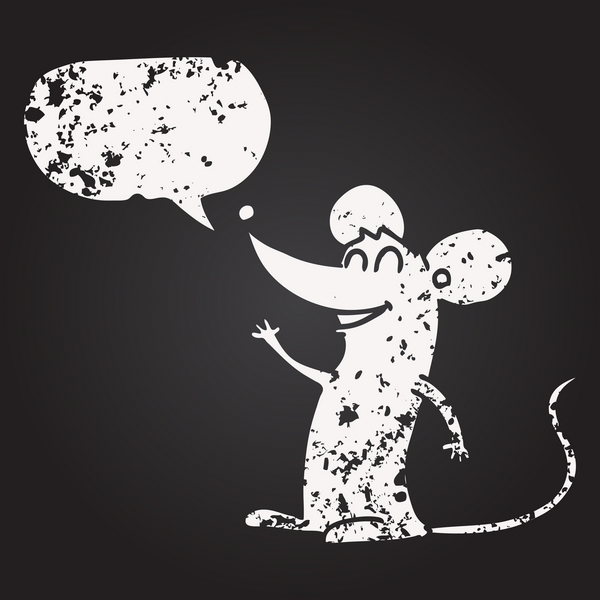 Tahta tebeşirle çizilmiş konuşma balonu çizgi film faresi bir insan tarafından çizildi