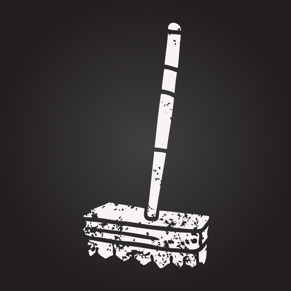 Kara tahta tebeşir siyah beyaz çizgi film süpürme fırçası bir insan tarafından çizildi