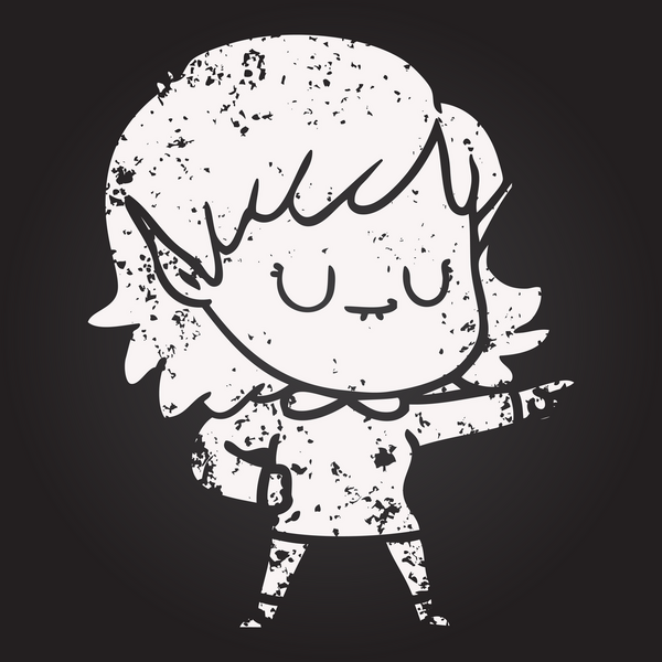 Karatahta tebeşirli mutlu elf kızı bir insan tarafından çizilmiş.