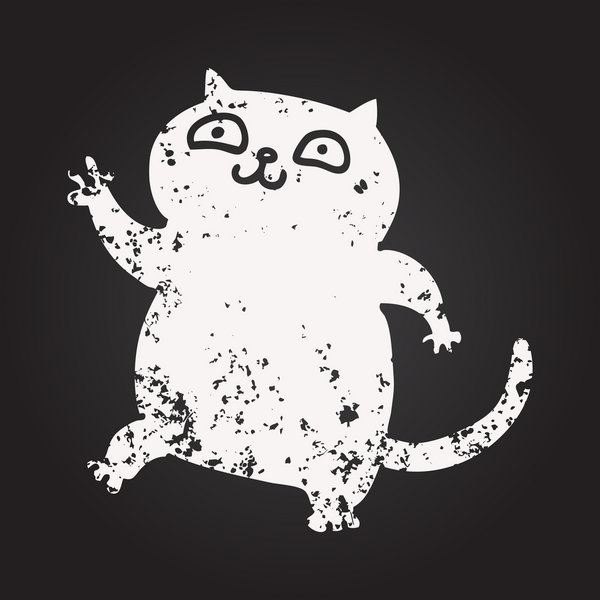 Bir insan tarafından çizilmiş kara tahta tebeşir çizgi film kedisi.