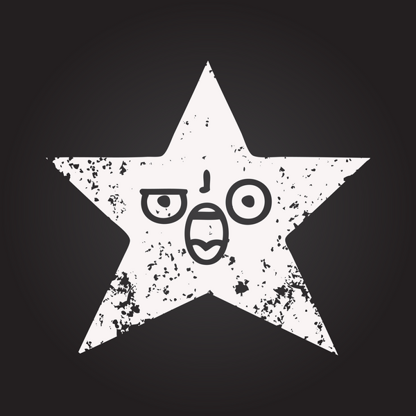 Tahta tebeşir, bir insan tarafından çizilmiş altın yıldızın karikatürü.