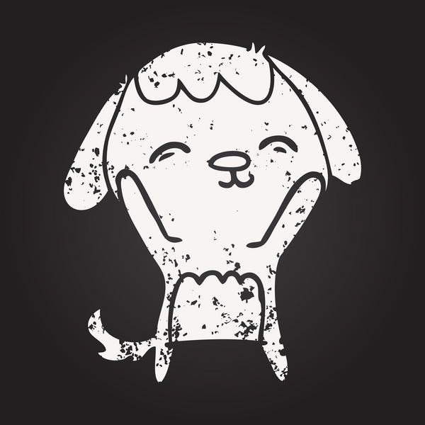 Bir insan tarafından çizilmiş karatahta mutlu çizgi film köpeği.