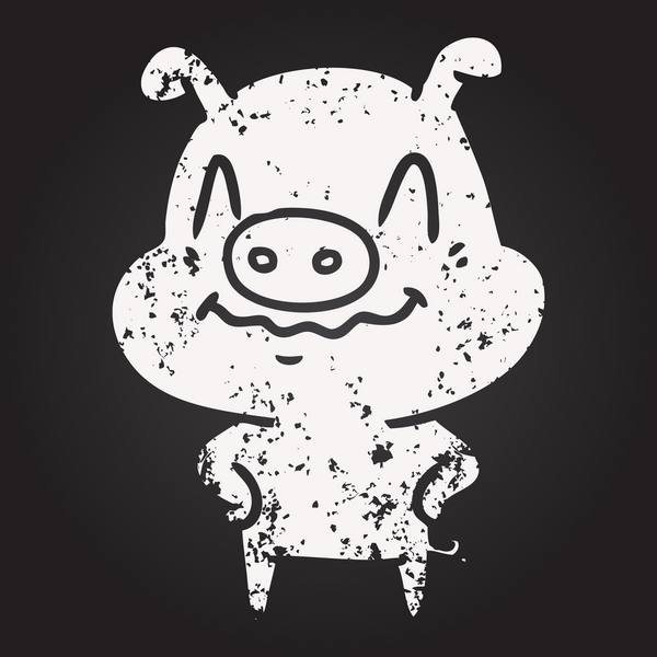 Karatahta tebeşiri bir insan tarafından çizilmiş sinirli çizgi film domuzu.
