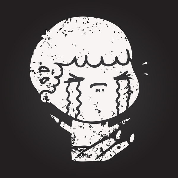 Karatahta tebeşirci bir insan tarafından çizilmiş ağlayan adam.