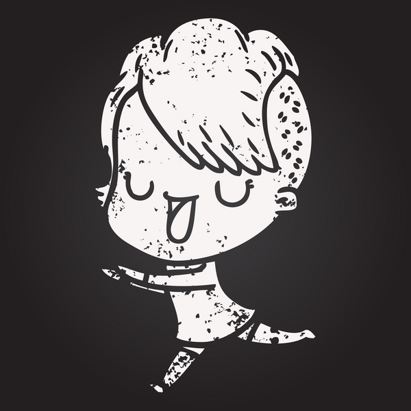 Karatahta tebeşirle çizilmiş, hippi saç kesimi bir insan tarafından çizilmiş tatlı bir kız.