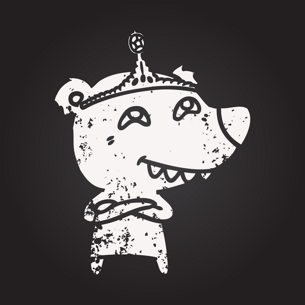 Karatahta tebeşirle çizilmiş bir ayı insan dişlerini gösteriyor.