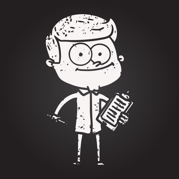 Bir insan tarafından çizilmiş kara tahta tebeşir çizgi filmi, mutlu satıcı.