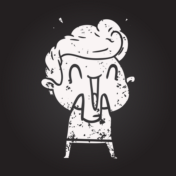 Karatahta karikatür mutlu adam bir insan tarafından çizilmiş gülüyor.