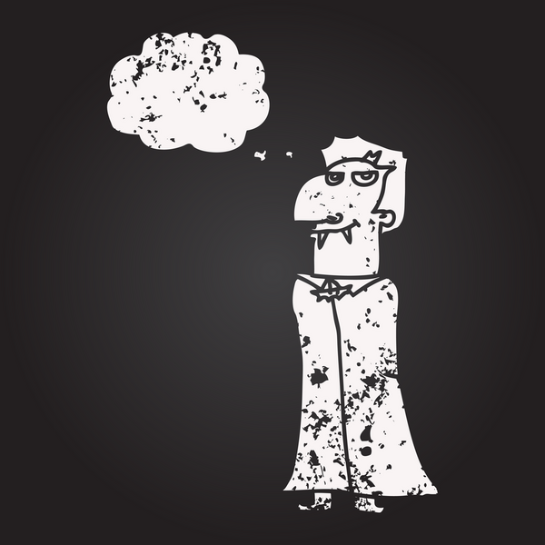 Tahta tebeşirle insan tarafından çizilmiş düşünce balonu karikatürü vampiri.