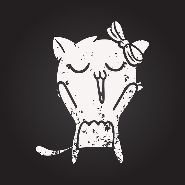 Bir insan tarafından çizilmiş kara tahta tebeşir çizgi film kedisi.