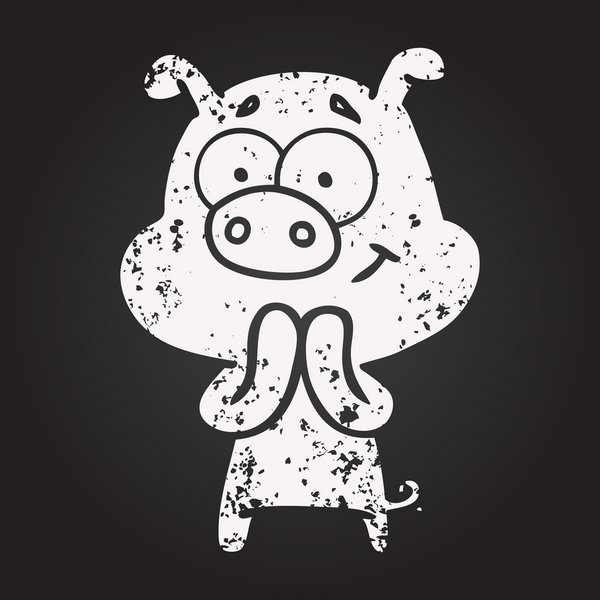 Karatahta tebeşirle çizilmiş mutlu çizgi film domuzu.