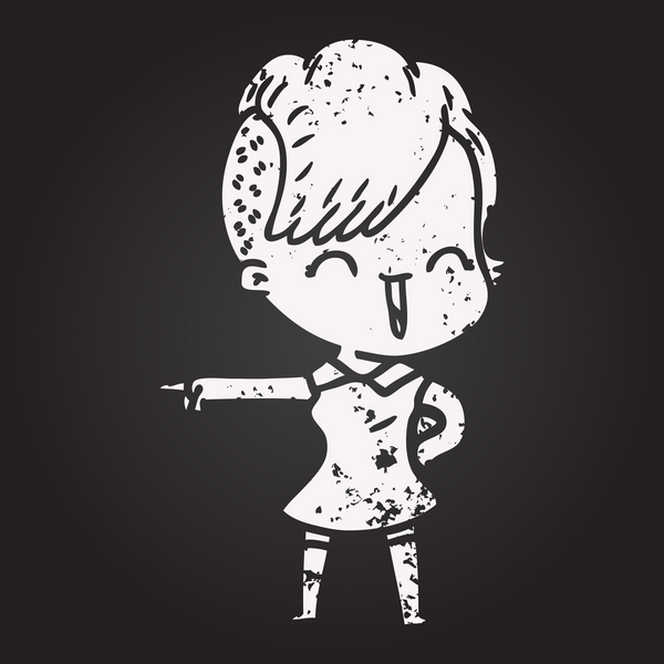 Karatahta tebeşir çizgi filmi mutlu hippi kız bir insan tarafından çizilmiş.